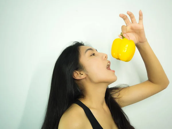 Asian woman and Pepper — Stock Photo, Image