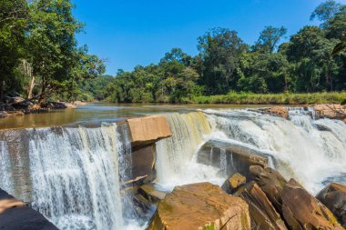 Yeşil dağ orman ormanında güzel şelale