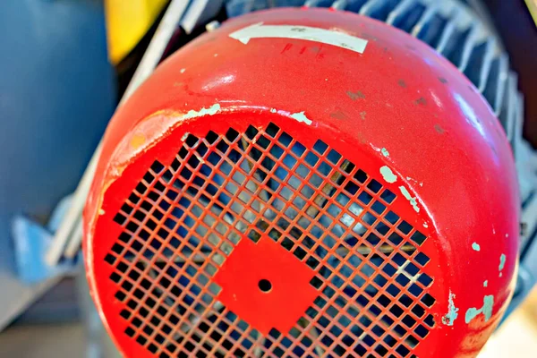 Red electric engine close-up. Boiler room equipment.