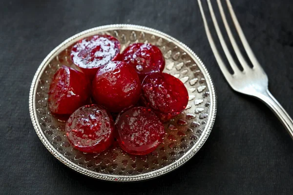 Pieces Homemade Marmalade Sugar Natural Fruits Delicious Refreshing Dessert Plate — Stock Photo, Image