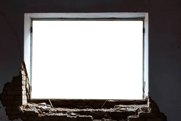 Layout Empty Space Designer Frame Window Opening Old Brick House — Stock Photo, Image