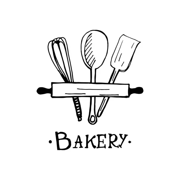 Fırın logo tasarımı. Kafe, Bakeshop, maffin Salonu, tatlılar için bir fikir. Elle çizilmiş tasarım.