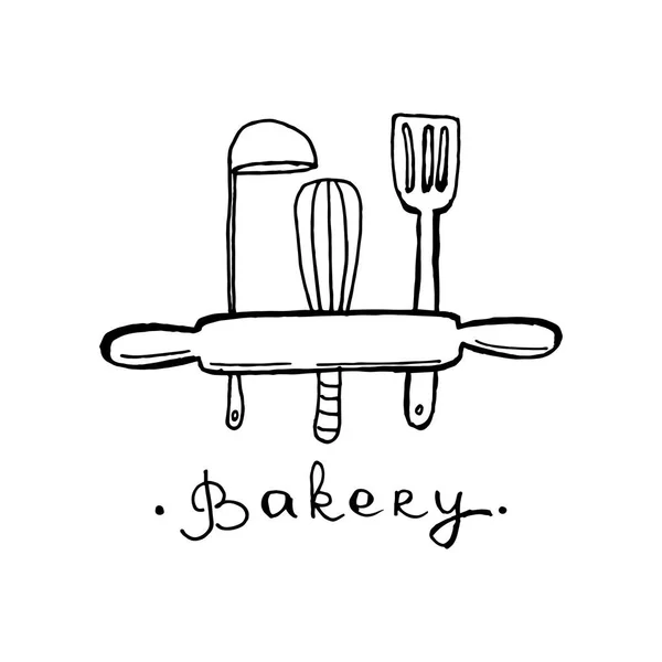 Bäckerei Logo Design. eine Idee für Café, Bäckerei, Maffinshop, Desserts. Handgezeichnetes Design. — Stockvektor