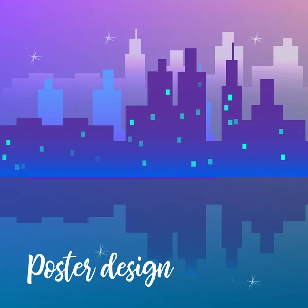 Gece cityscape poster tasarım şablonu. Vektör tasarım şablonu.