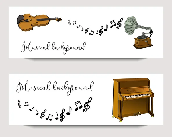 Bannières vectorielles horizontales pour festival musical avec instruments dessinés à la main . — Image vectorielle