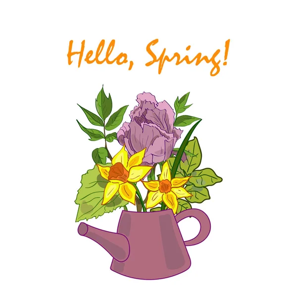 Plantilla de primavera para póster, tarjeta, folleto, tela con flores dibujadas a mano . — Vector de stock