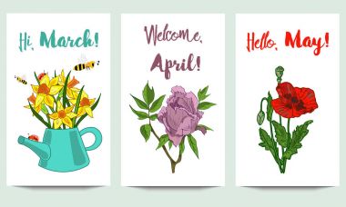 Bahar şablon dikey afiş poster, kart, el ilanı, elle çizilmiş çiçekleri ile web için /.