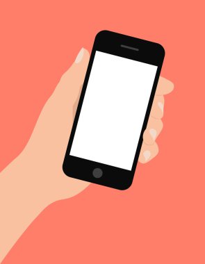 Akıllı telefon kırmızı arka plan üzerinde tutan el