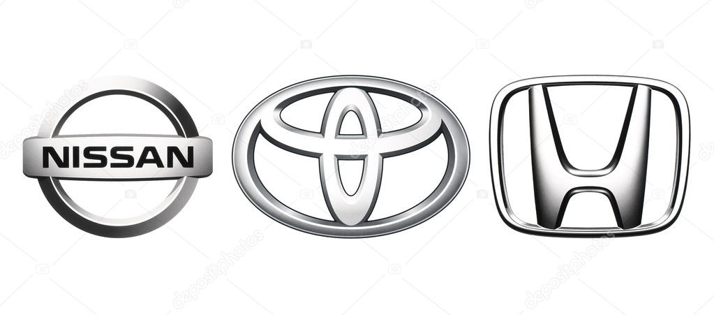 Kiev, Ukraine - October 10, 2016: Collection of popular Japan car logos, printed on white paper: Nissan, Toyota, Honda