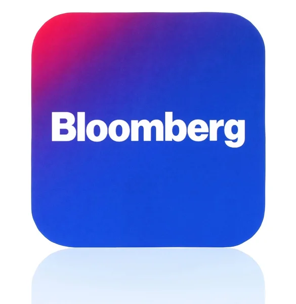 Icono del logotipo de Bloomberg impreso en papel y colocado sobre fondo blanco —  Fotos de Stock