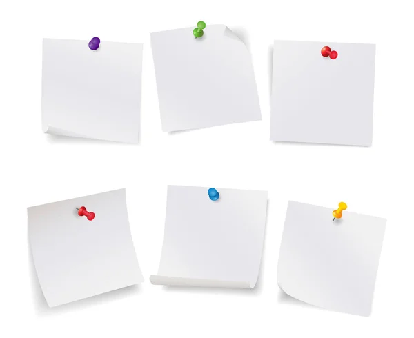 Set di carte note bianche con diversi pulsanti di colore — Vettoriale Stock