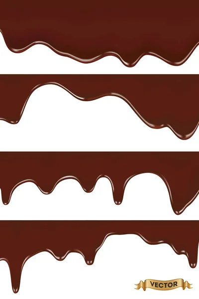Set de chocolate derretido goteando sobre fondo blanco — Vector de stock