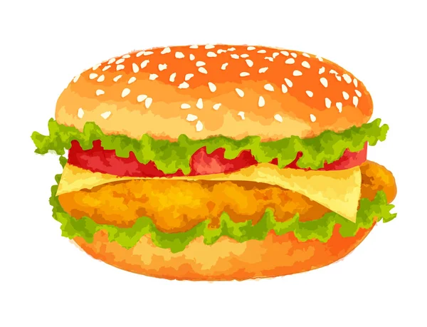 Hamburguesa grande sobre fondo blanco — Vector de stock