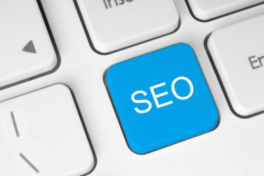 Mavi Seo düğme üstünde belgili tanımlık klavye