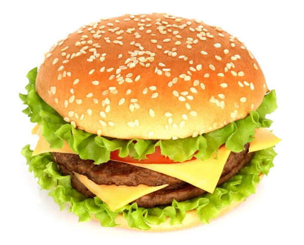 Großer Hamburger auf weißem Hintergrund — Stockfoto