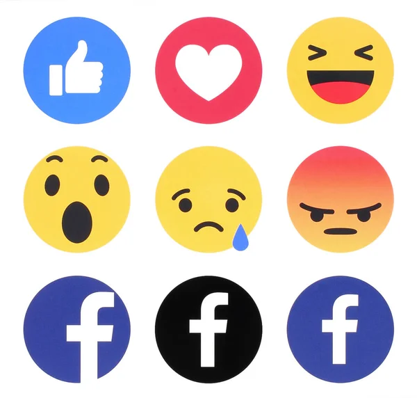 新的 Facebook 像按钮 6 善解人意的表情反应 — 图库照片