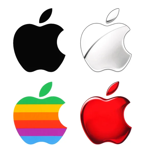 Logotipo de Apple antiguo y nuevo impreso en papel —  Fotos de Stock