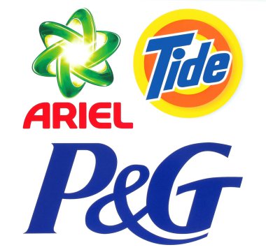 Toplama popüler markalar logolar: Procter ve Gamble, Ariel ve 