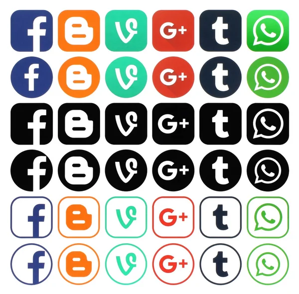 Collection of different popular social media icons — Stock Photo, Image