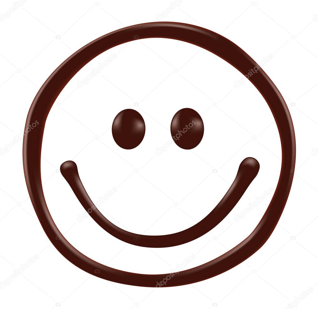 Chocolate smiley face on white background