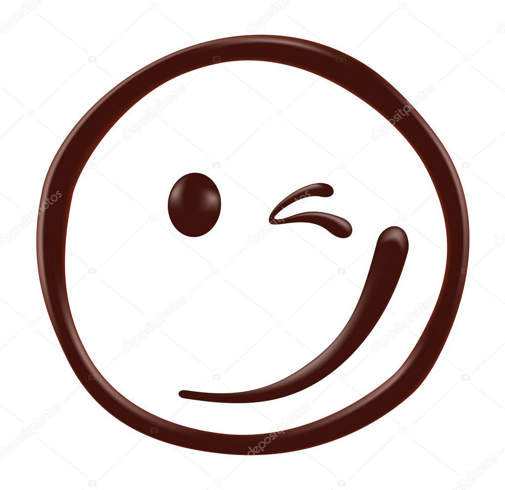 Chocolate smiley face on white background