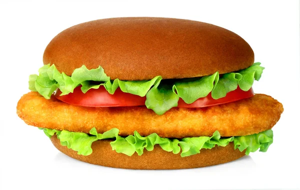 Big hamburger with chicken cutlet on white background — Stock Photo, Image