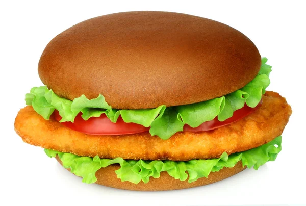 Big hamburger with chicken cutlet on white background — Stock Photo, Image