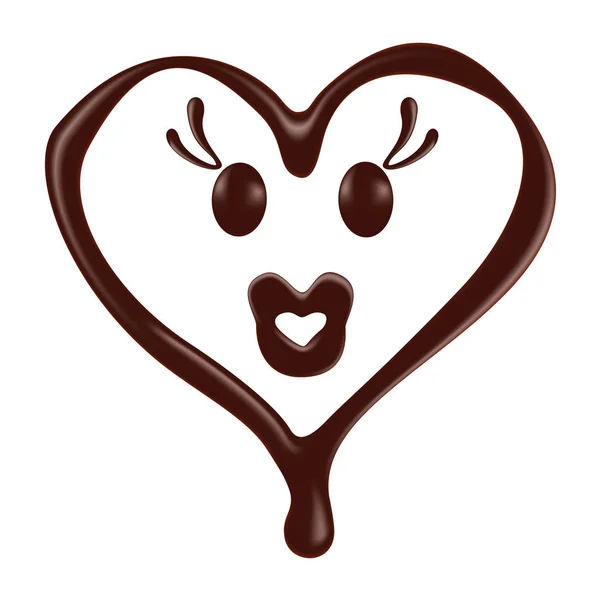 Çikolata kalp şekli gülen yüz beyaz arka plan üzerinde — Stok Vektör