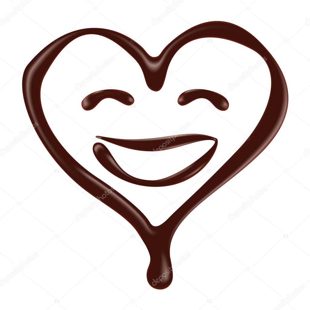 Chocolate heart shape smiley face on white background