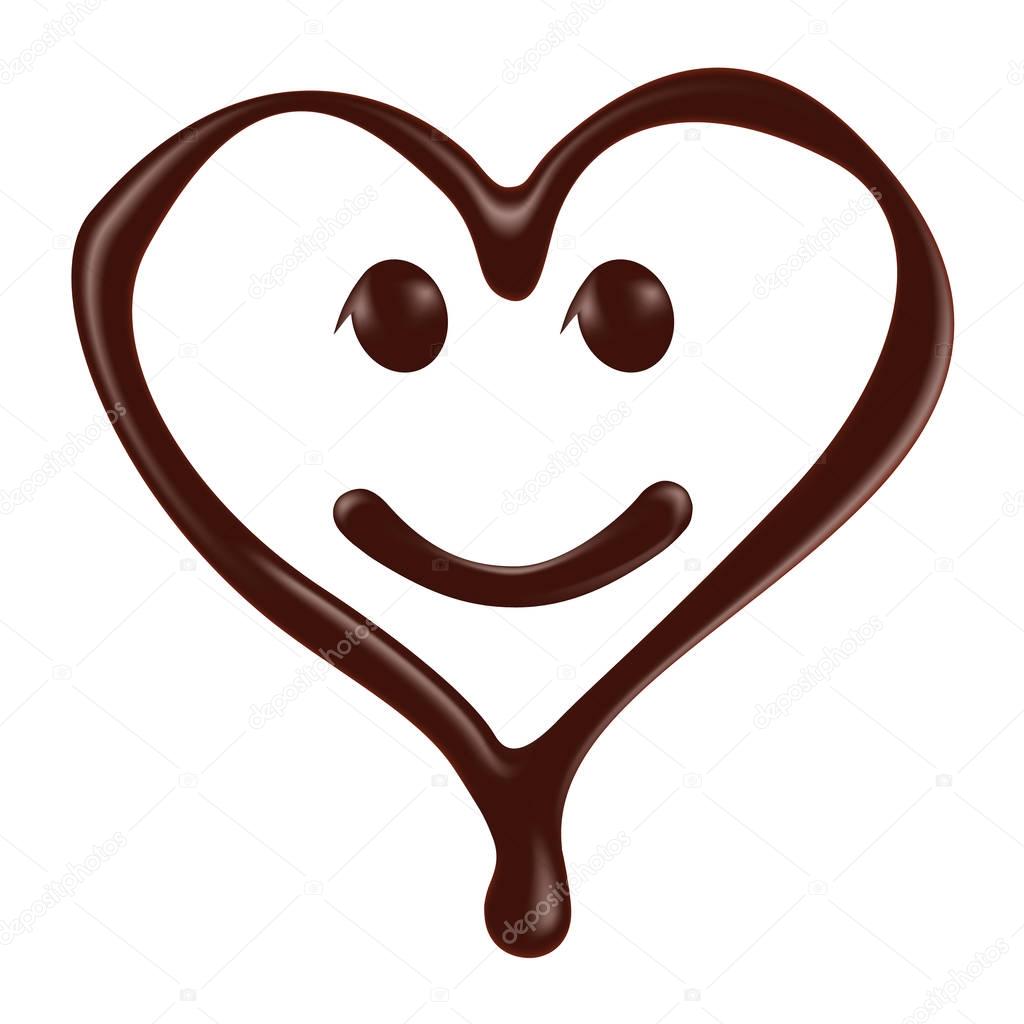 Chocolate heart shape smiley face on white background