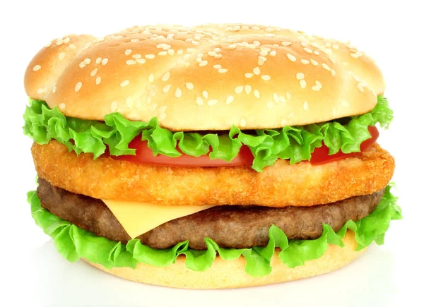 Grand hamburger au poulet et côtelettes de bœuf — Photo