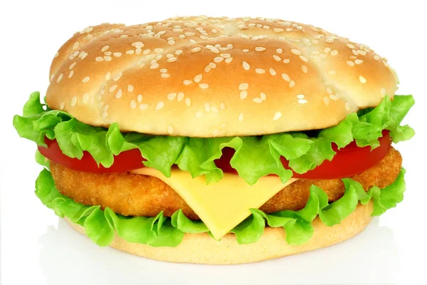 Big hamburger with chicken cutlet — Stock Photo, Image