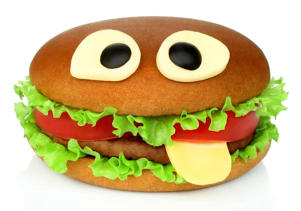Gran hamburguesa divertida con ojos de queso — Foto de Stock