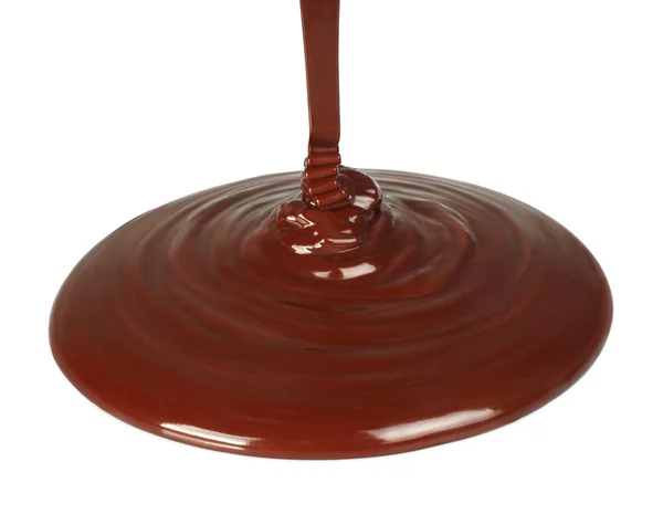 Melted chocolate dripping on white background — Stock Photo, Image