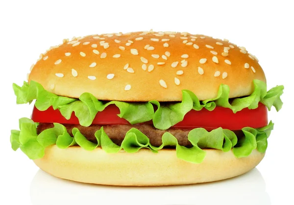 Großer Hamburger auf weißem Hintergrund — Stockfoto