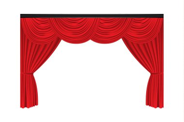 Kırmızı lüks perdeleri ve beyaz arka plan üzerinde draperies