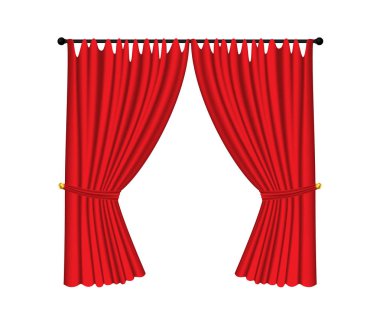 Kırmızı lüks perdeleri ve beyaz arka plan üzerinde draperies