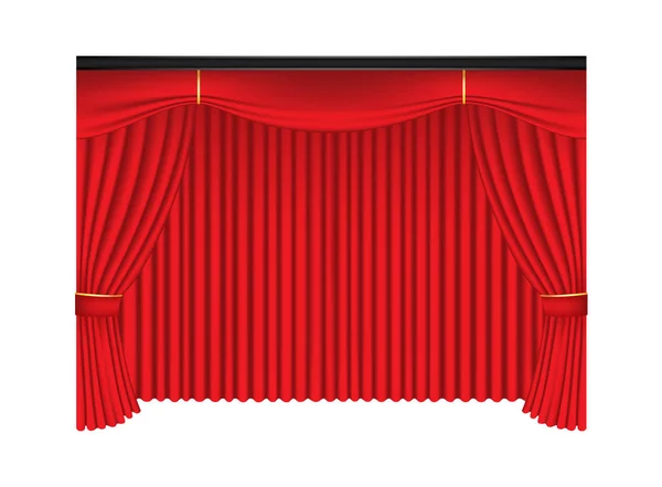 Piros luxus függönyök és drapériák, fehér háttér — Stock Vector
