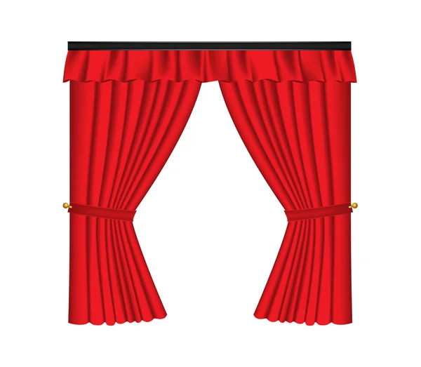 Cortinas y cortinas de lujo rojas sobre fondo blanco — Vector de stock