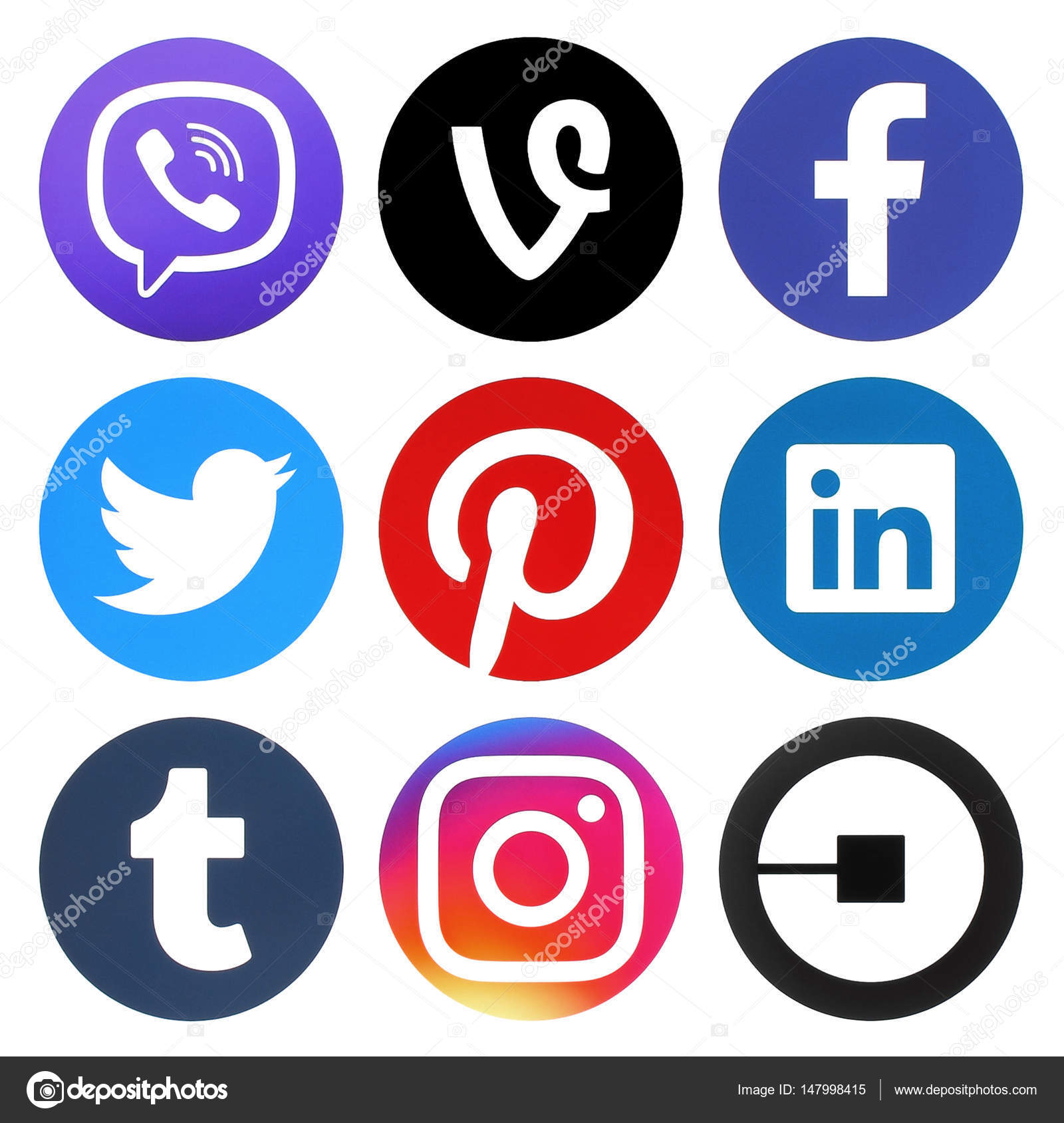collection of popular social media round logos stock round logos
