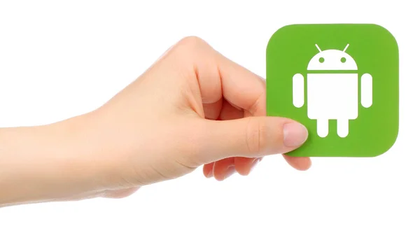 Hand houdt Android pictogram — Stockfoto