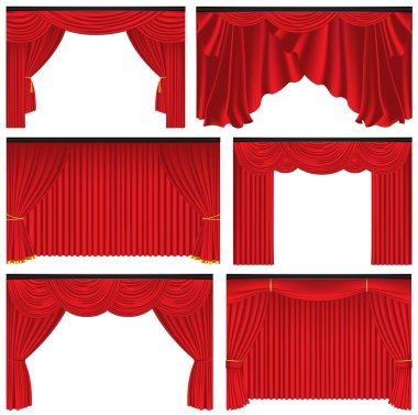 Kırmızı lüks perde ve draperies, gerçekçi vektör illus kümesi