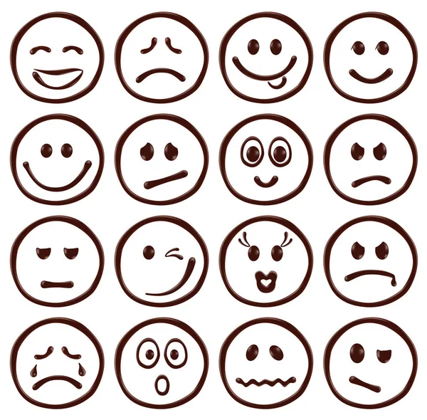 Set van chocolade smileygezichten, realistische vectorillustratie — Stockvector