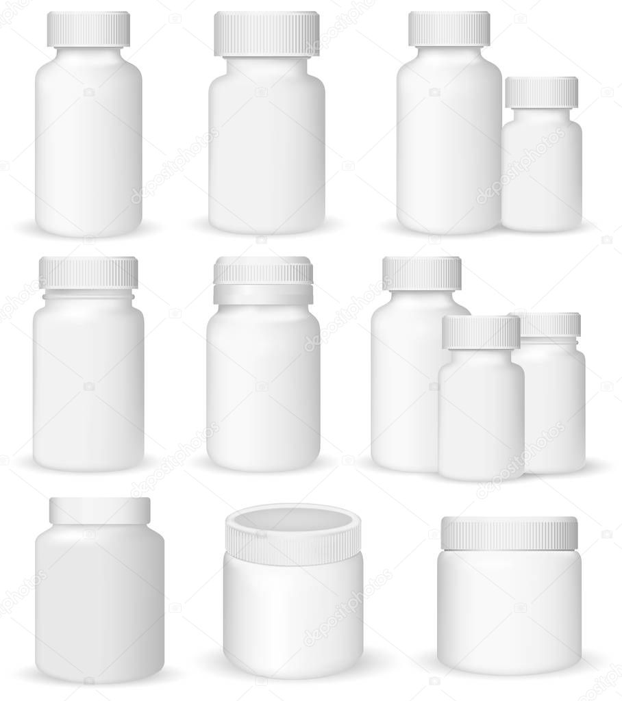 Set of medical containers, realistic vector illustration