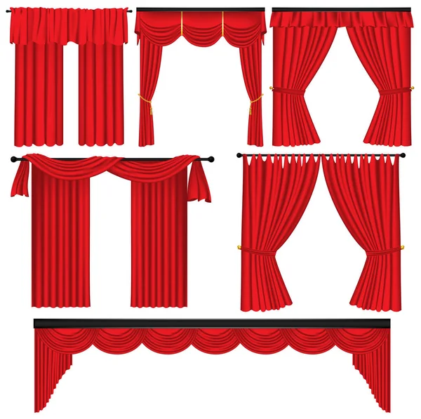 Set van rood luxe gordijnen en draperieën — Stockvector