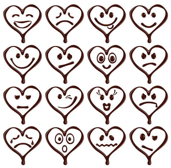 Набор улыбающихся лиц в форме шоколадного сердца — стоковый вектор