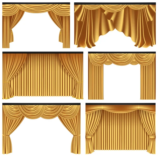 Conjunto de cortinas de luxo de ouro e cortinas —  Vetores de Stock