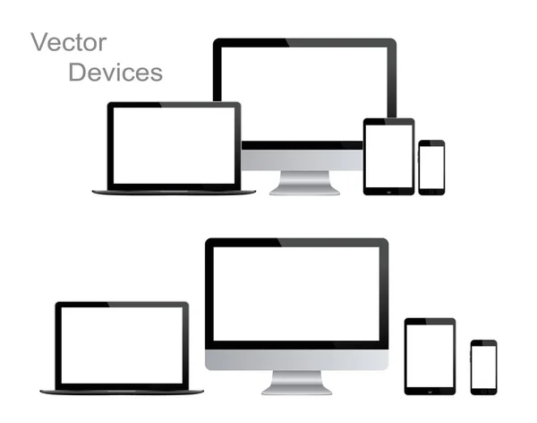 Gadgets y dispositivos negros, ilustración vectorial realista — Vector de stock