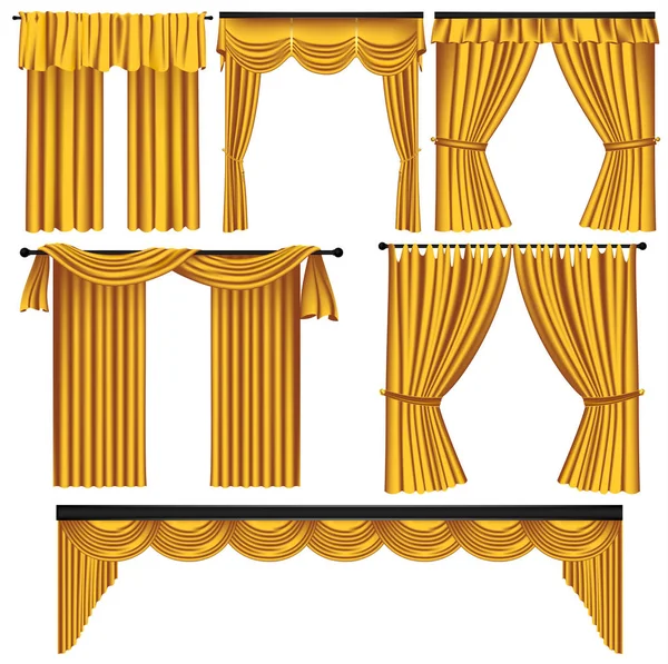 Conjunto de cortinas y cortinas de lujo de oro — Archivo Imágenes Vectoriales