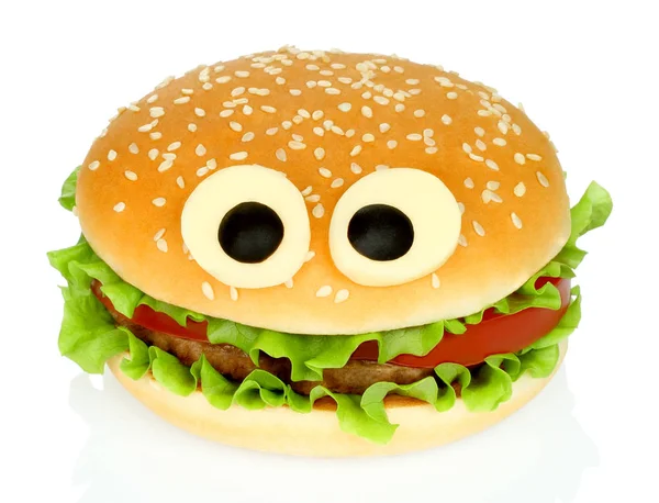 Big funny hamburger whith cheese eyes — Stock Photo, Image